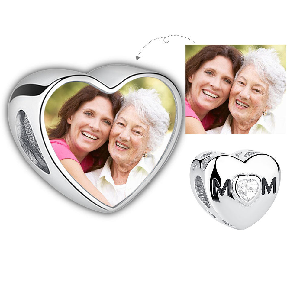 925 Stering Silver MOM Heart Custom Bead