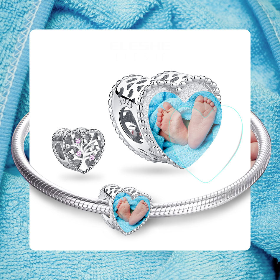 925 Family Tree Hollow Heart Custom Photo Charm