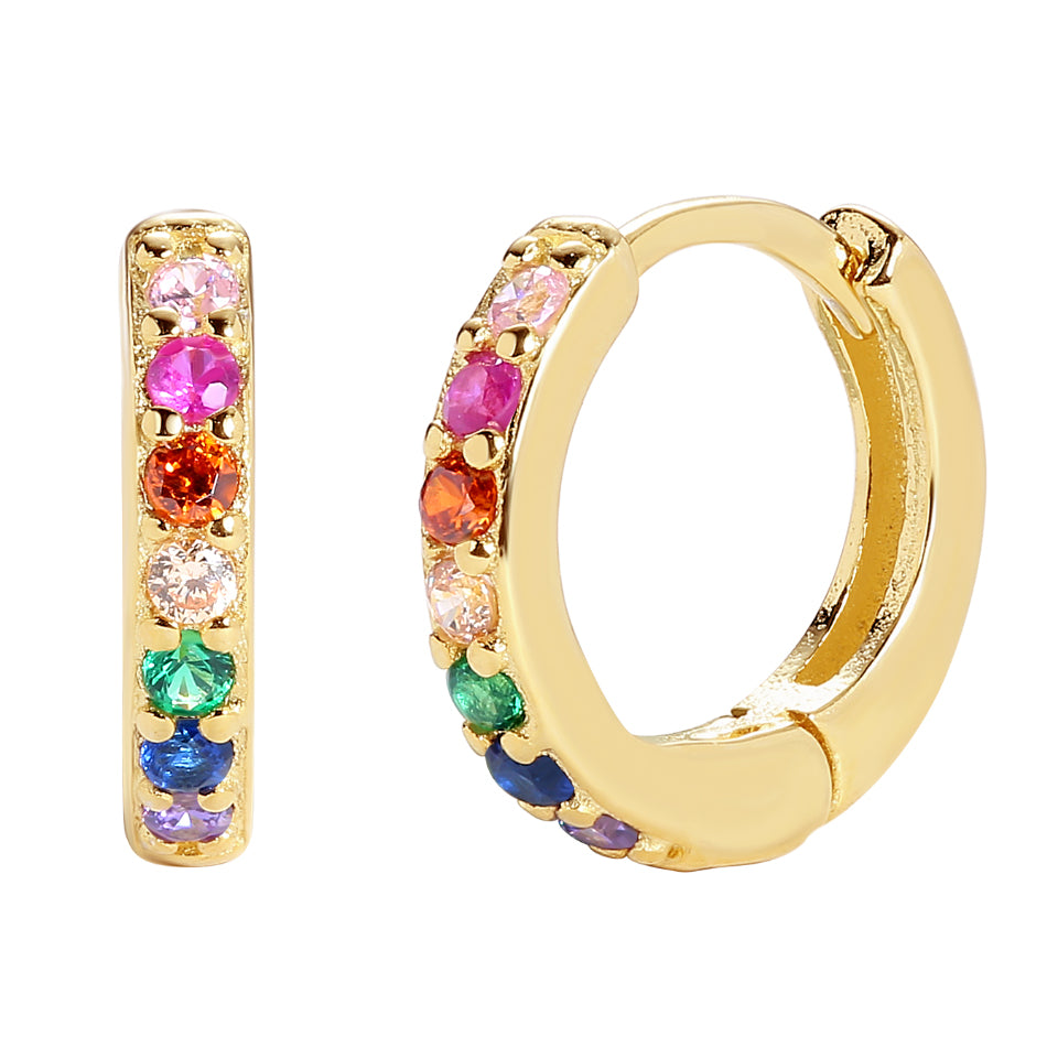 Gold Vermeil Multicolor Round Huggies Hoop Earrings