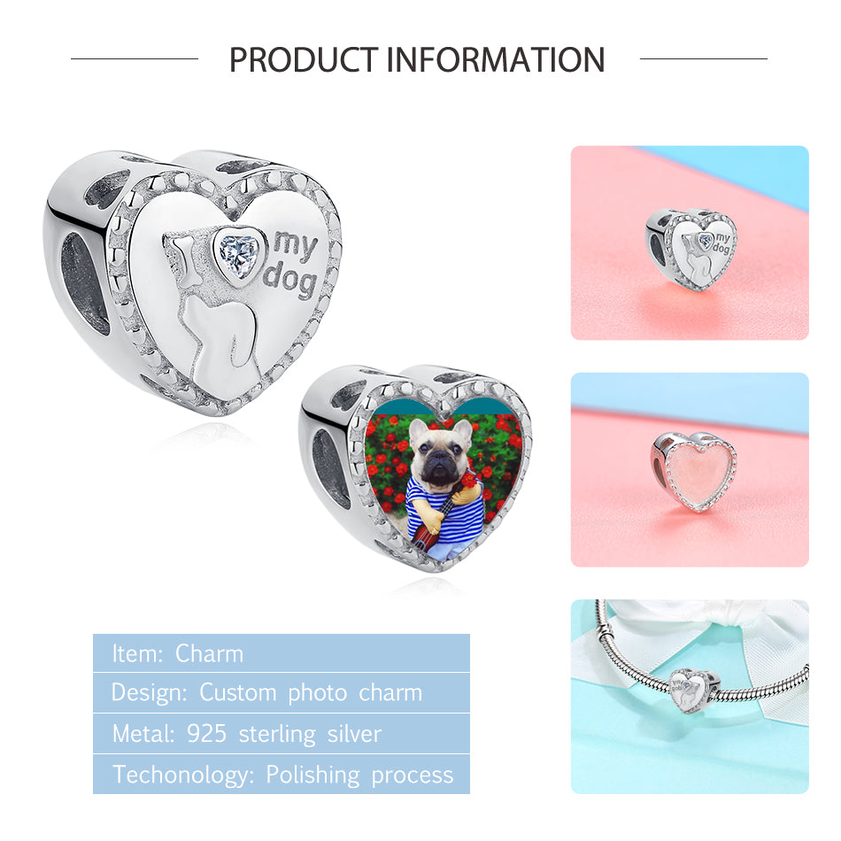 "I Love My Dog" Pet Custom Photo Bead