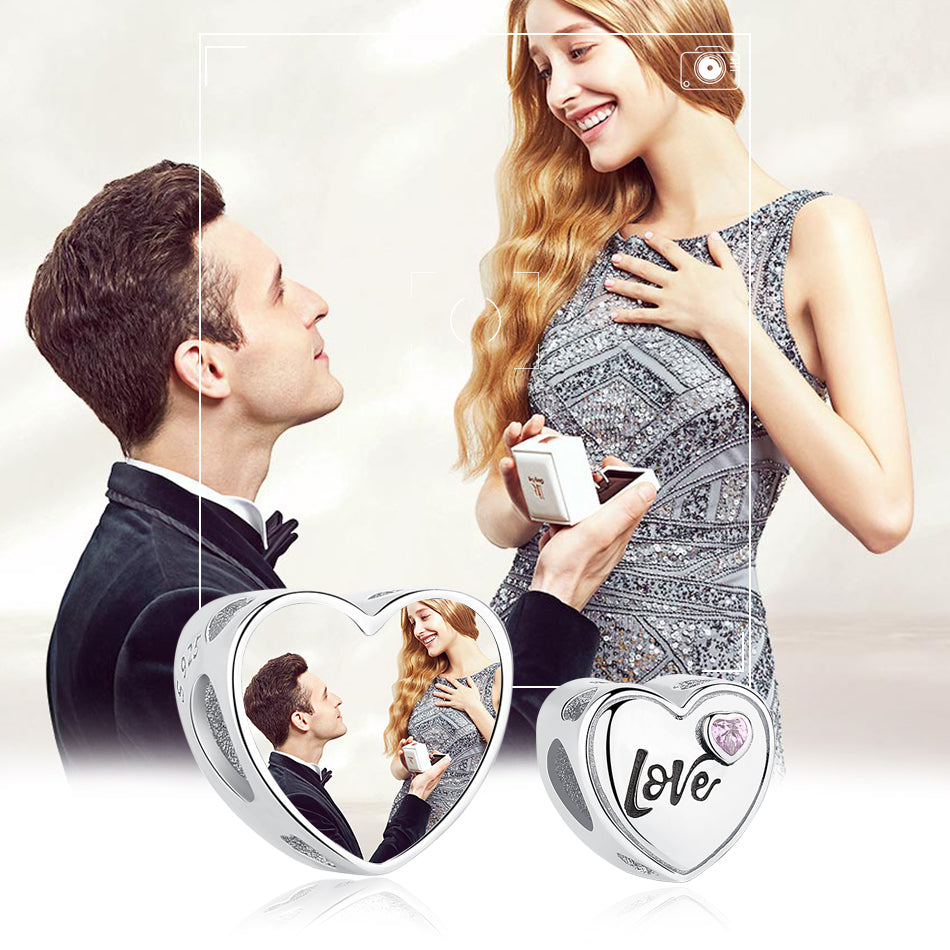 925 Sterling Silver Crystal Love Custom Photo Bead