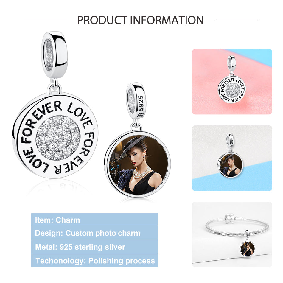 925 Sterling Silver Round Forever Love Custom Charm