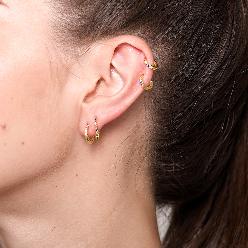 Gold Vermeil Multicolor Round Huggies Hoop Earrings