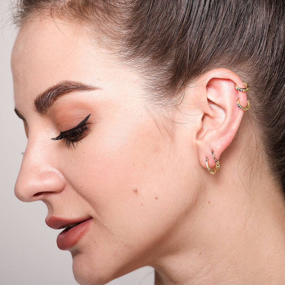 Gold Vermeil Multicolor Round Huggies Hoop Earrings