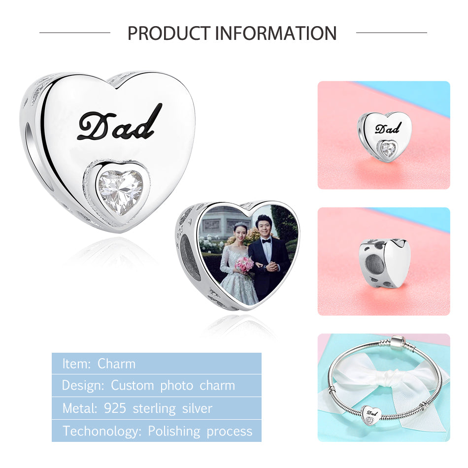 925 Sterling Silver Dad Custom Photo Bead