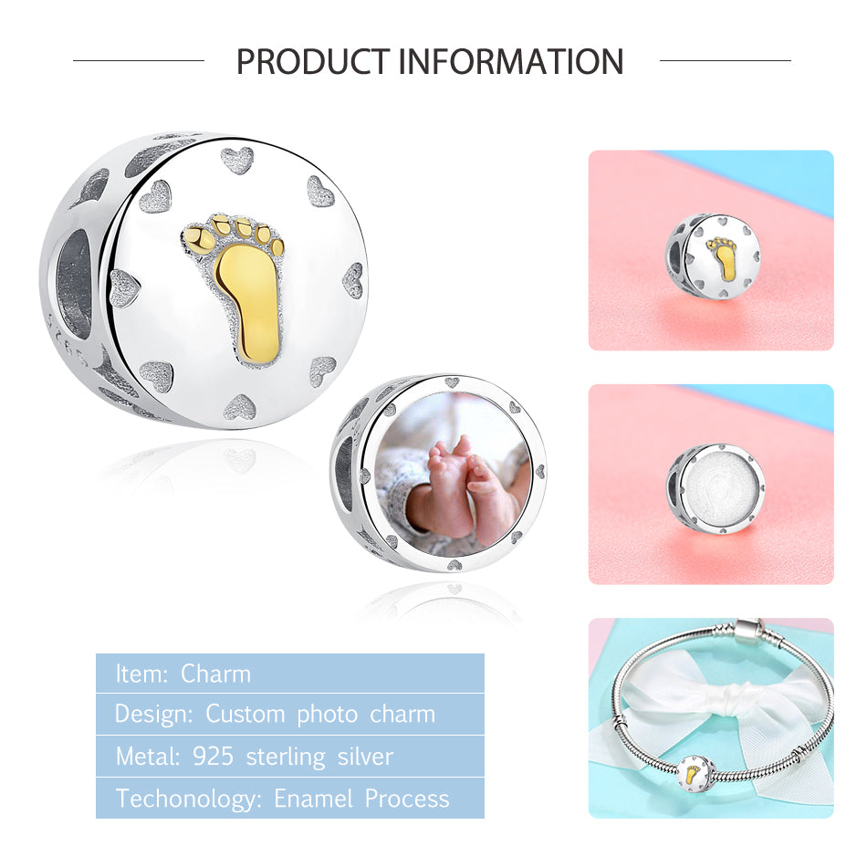 925 Sterling Silver Baby Footprint Of Growth Custom Photo Bead