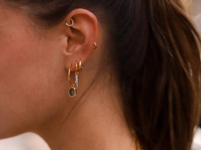 Gold Vermeil MINI Pave Spike Charm Hoops
