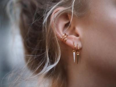 Gold Vermeil MINI Pave Spike Charm Hoops