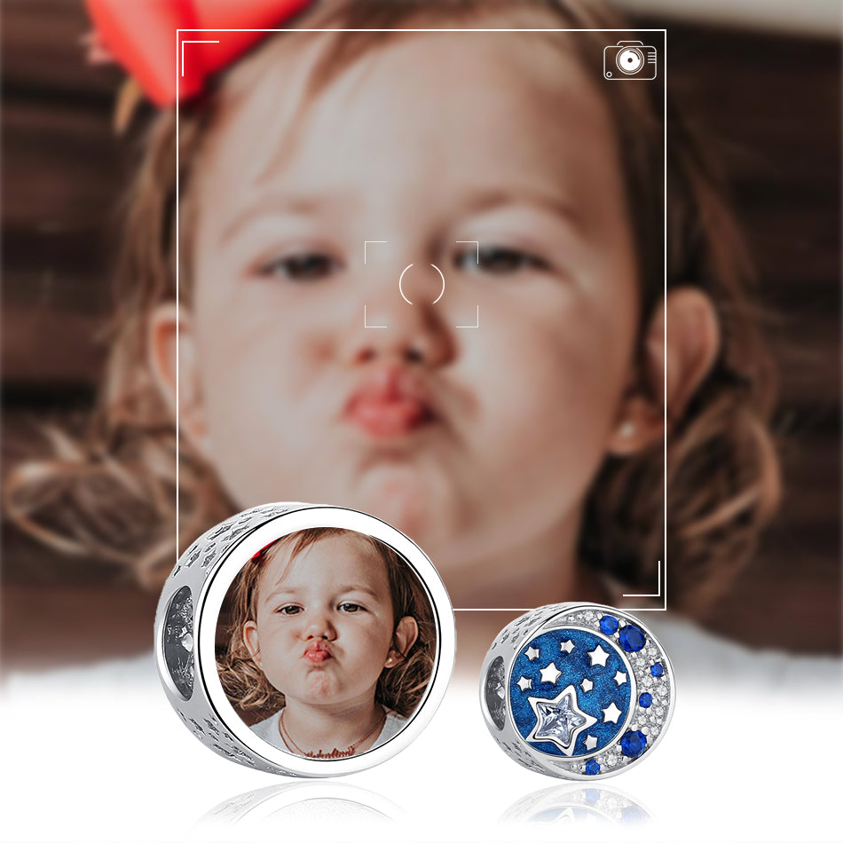 Blue Moon&Star Custom Photo Bead