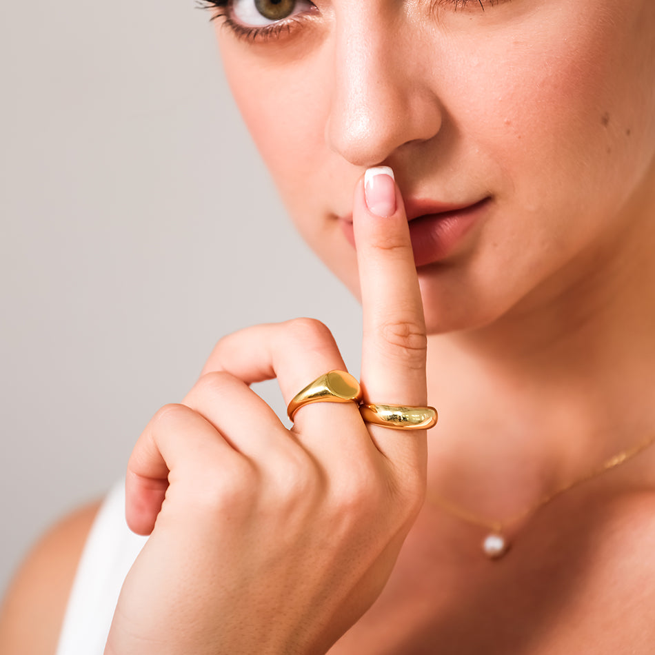 Gold Vermeil Wedding Band Signet Ring