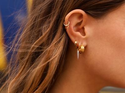 Gold Vermeil MINI Pave Spike Charm Hoops