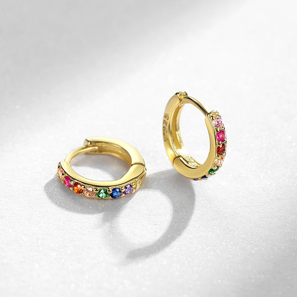 Gold Vermeil Multicolor Round Huggies Hoop Earrings