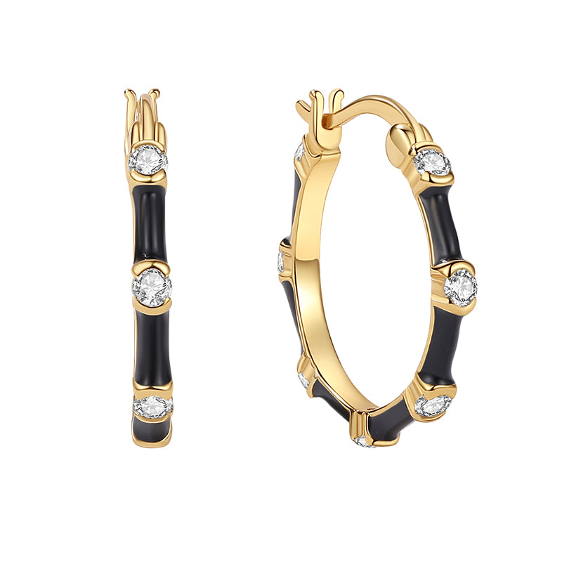 Black Enamel Huggies Earring