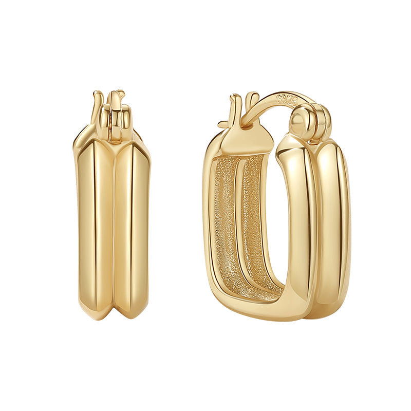 Double Square Huggies Earrings