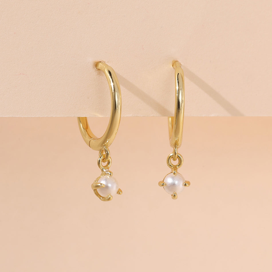 Pearl Drop Hoop Earrings