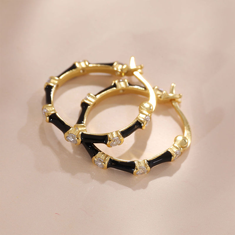 Black Enamel Huggies Earring