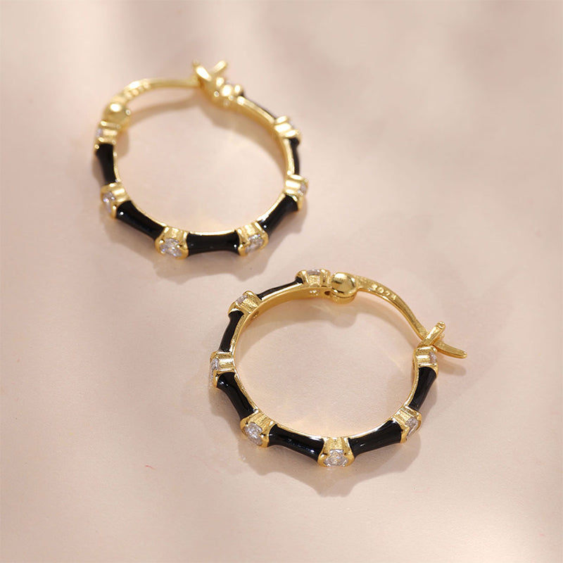 Black Enamel Huggies Earring