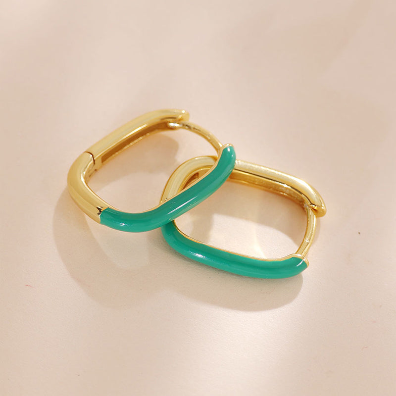 Green Enamel Oval Hoop Earring