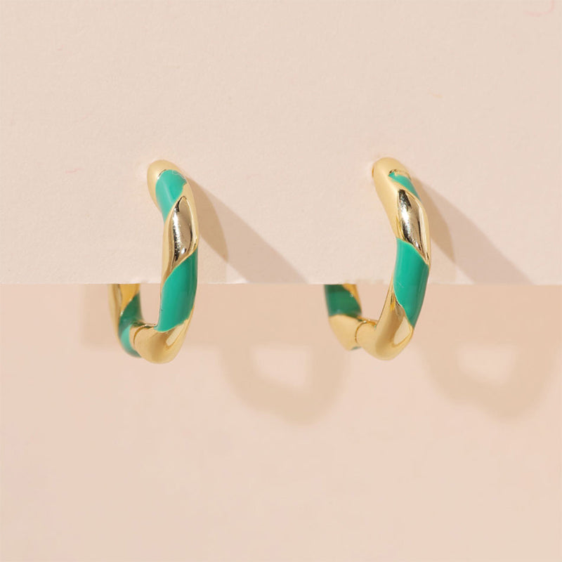 Green Enamel Twist Hoop Earring