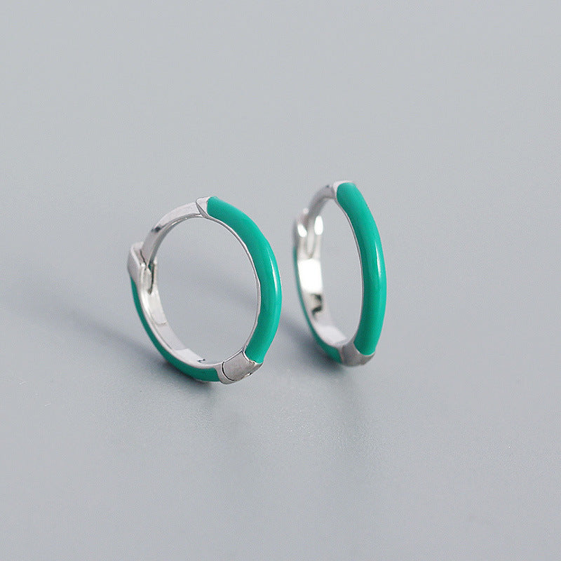 Green Enamel Huggies Earring