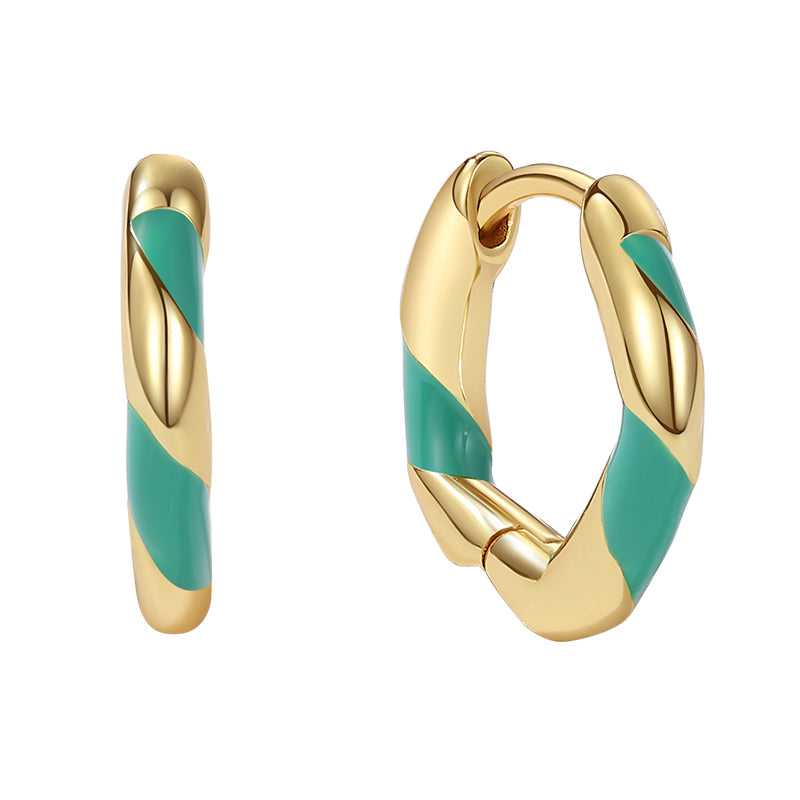 Green Enamel Twist Hoop Earring