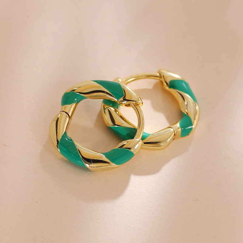 Green Enamel Twist Hoop Earring