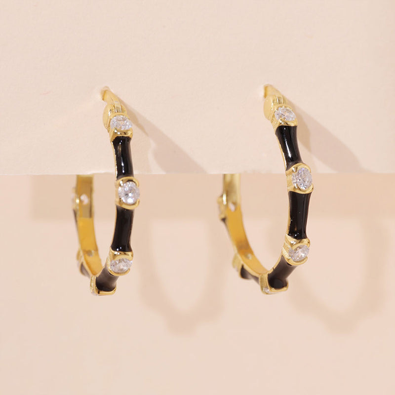 Black Enamel Huggies Earring