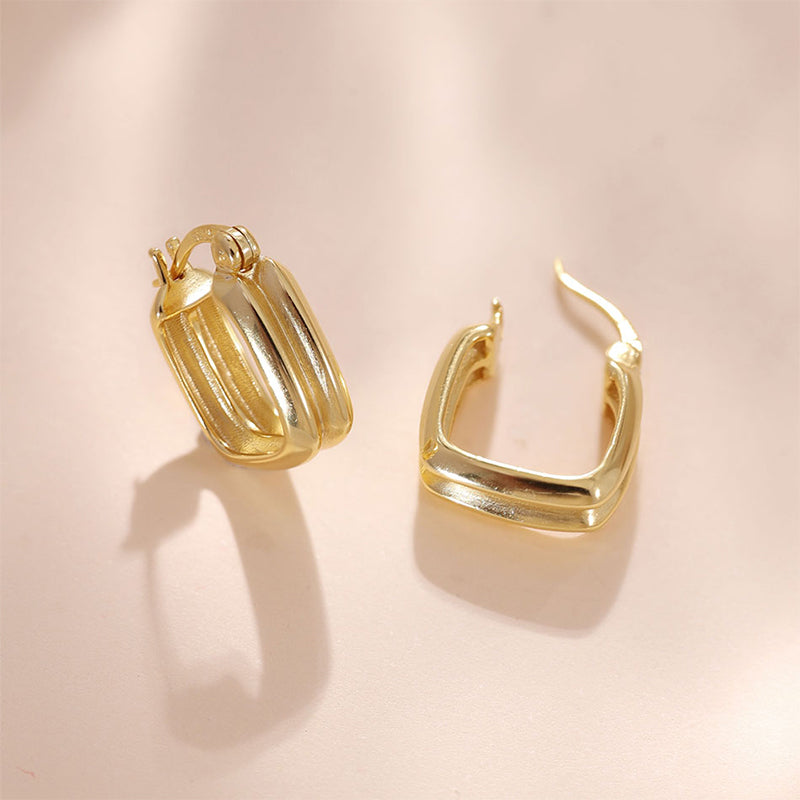 Double Square Huggies Earrings