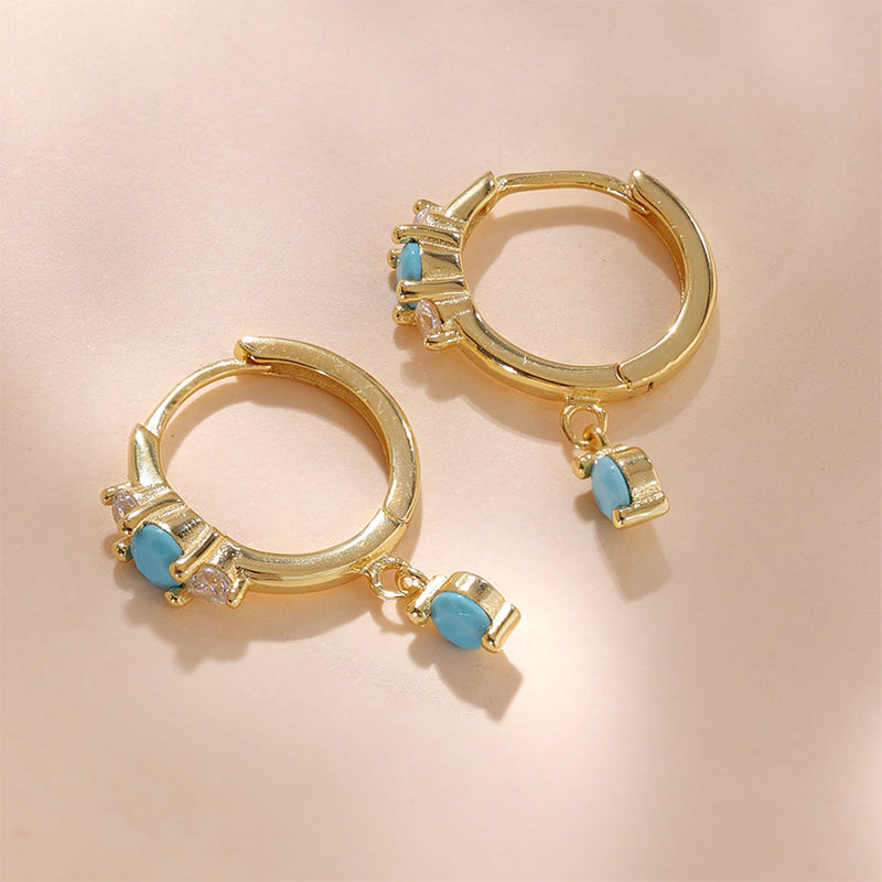 Turquoise Drop Huggies Earrings