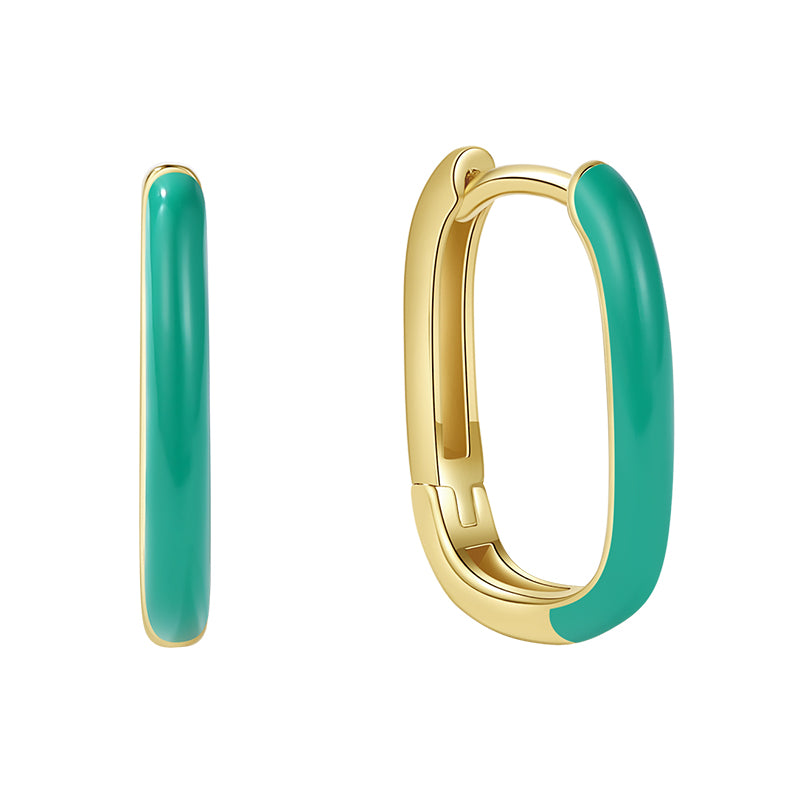 Green Enamel Oval Hoop Earring