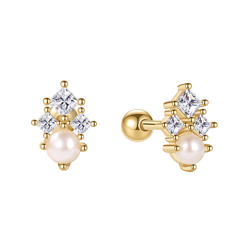 Diamond Pearl Stud Earrings