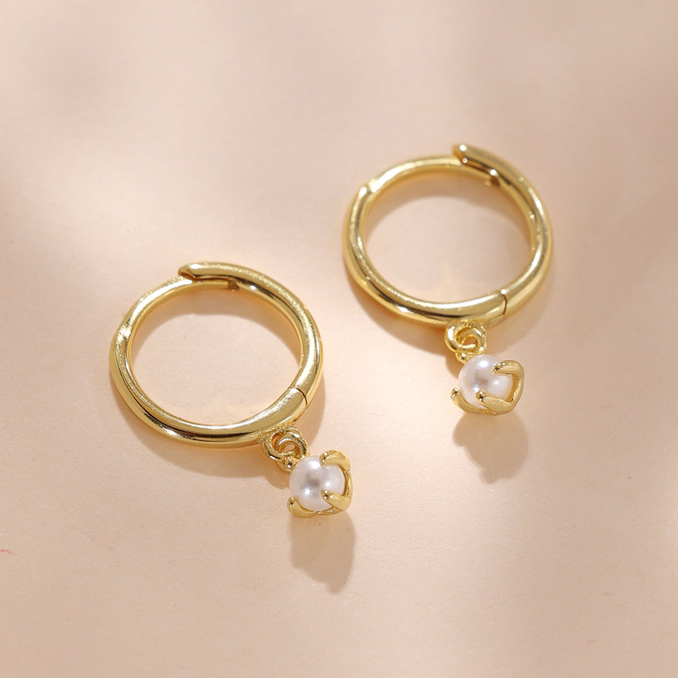 Pearl Drop Hoop Earrings