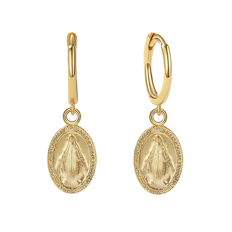Virgin Mary Coin Earrings