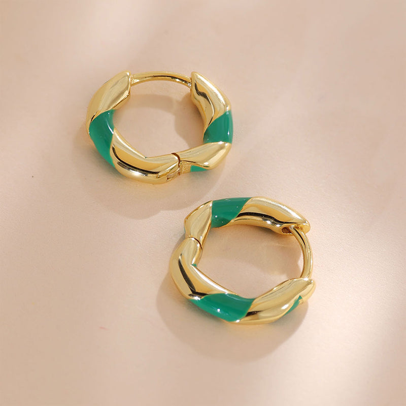 Green Enamel Twist Hoop Earring