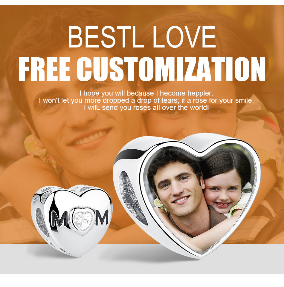 925 Stering Silver MOM Heart Custom Bead