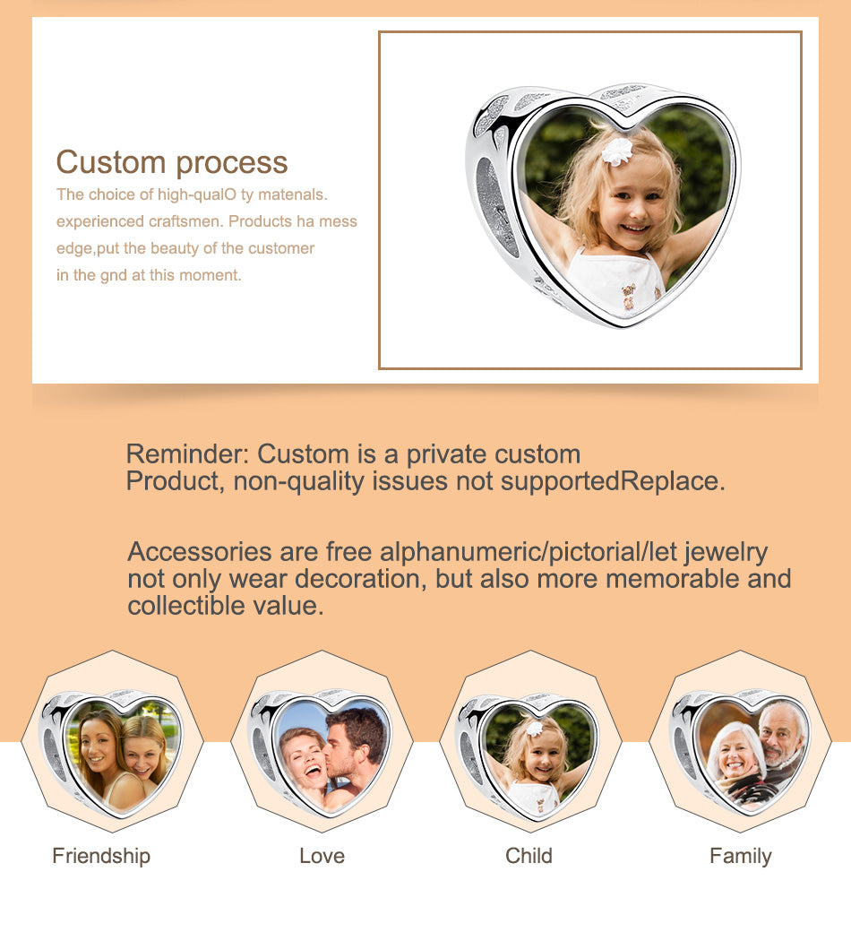 Engrave Name&Custom Photo Original Heart Bead