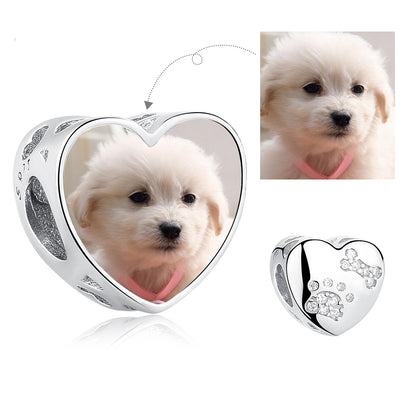 925 Sterling Silver Dog Footprint Bone Heart Bead