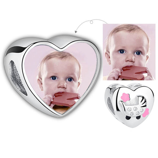 925 Sterling Silver Baby Carrier Custom Heart Bead