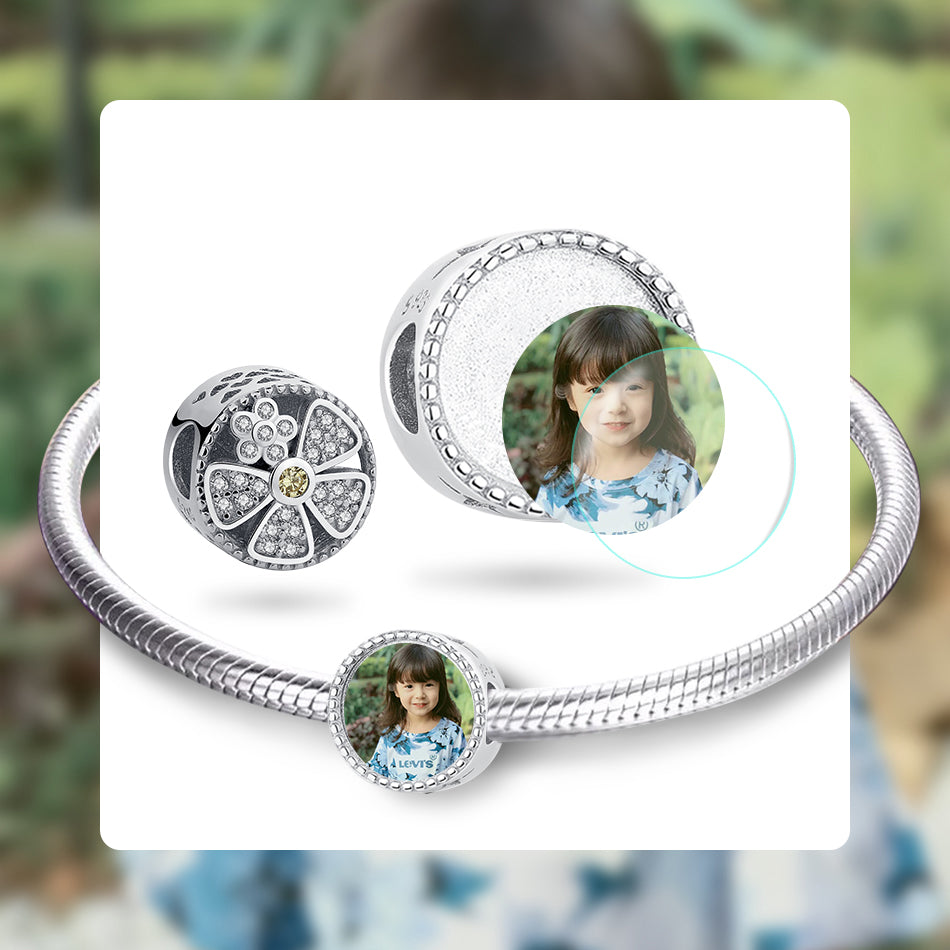 925 Sterling Silver Hollow Daisy Custom Photo Bead