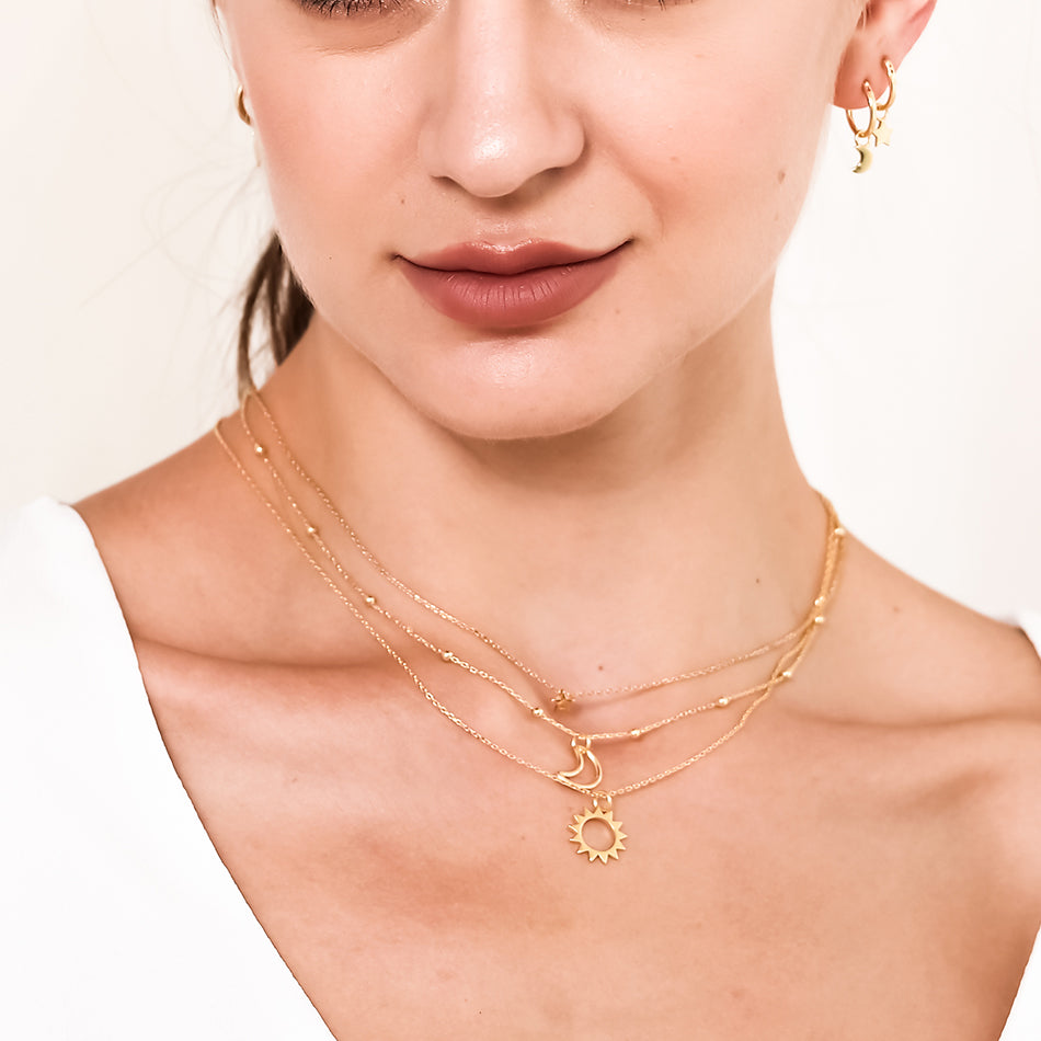 Gold Vermeil Moon Beaded Chain Necklace