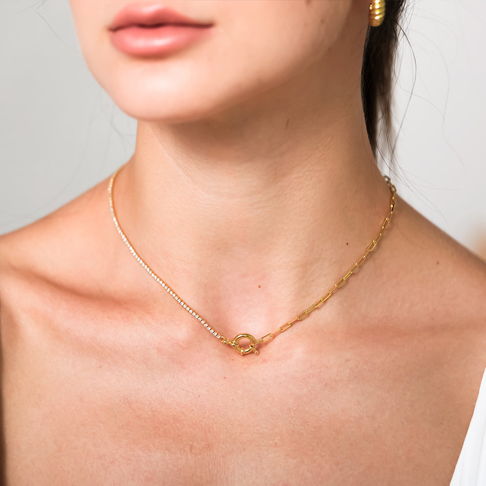 Gold Vermeil Link Chain Tennis Gold Necklace