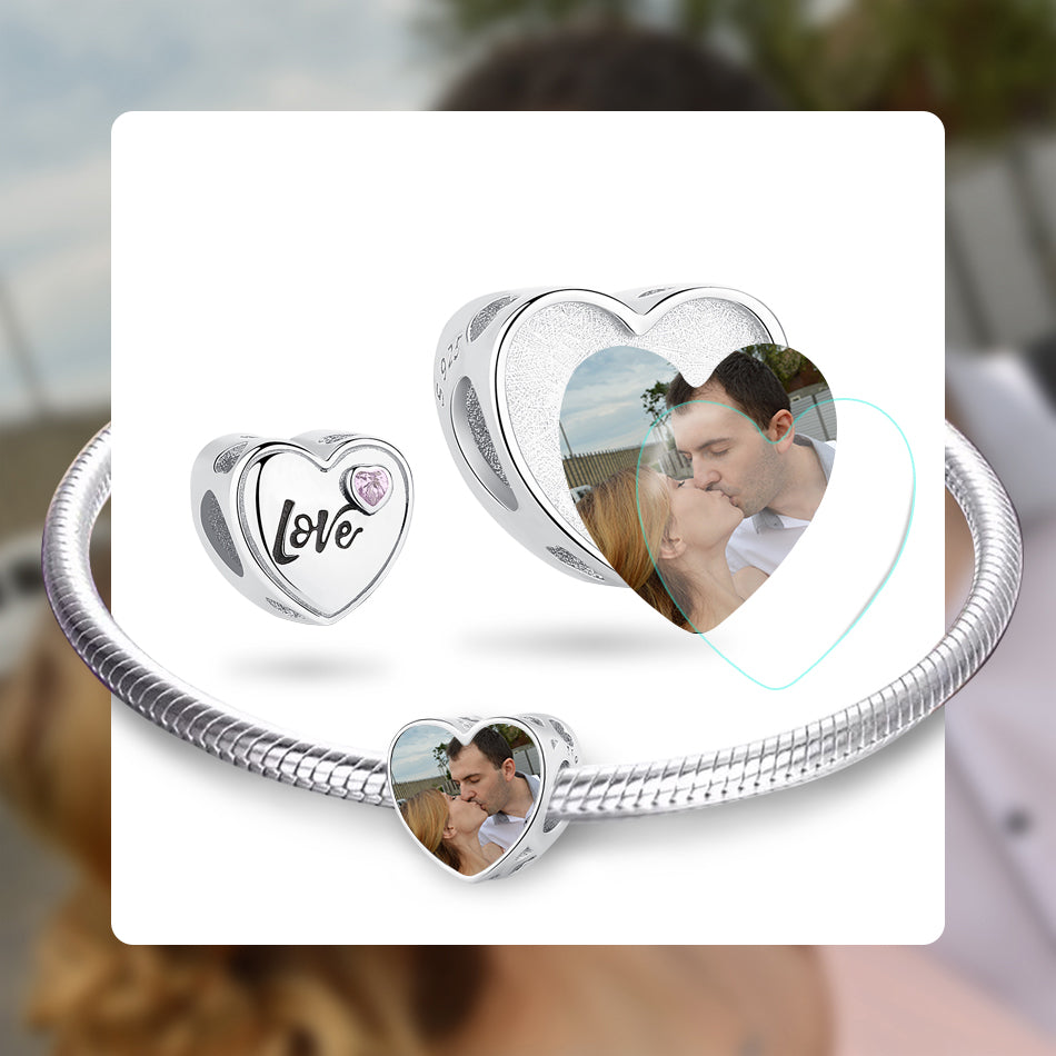 925 Sterling Silver Crystal Love Custom Photo Bead