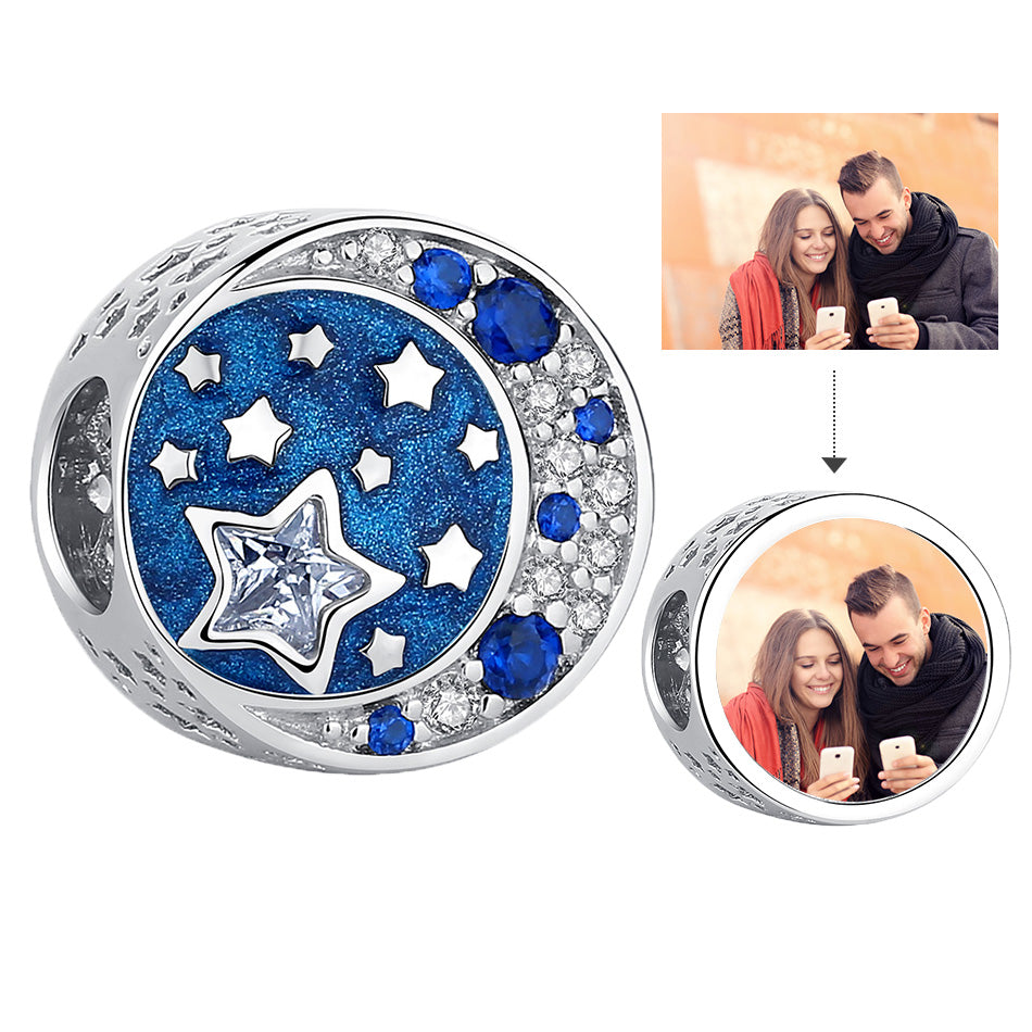 Blue Moon&Star Custom Photo Bead