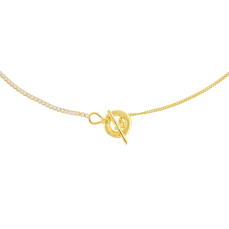 Gold Vermeil CZ Cuban Chain Toggle Necklace