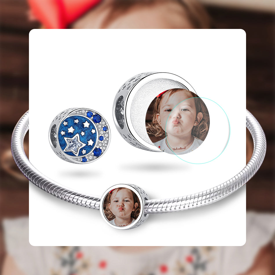 Blue Moon&Star Custom Photo Bead