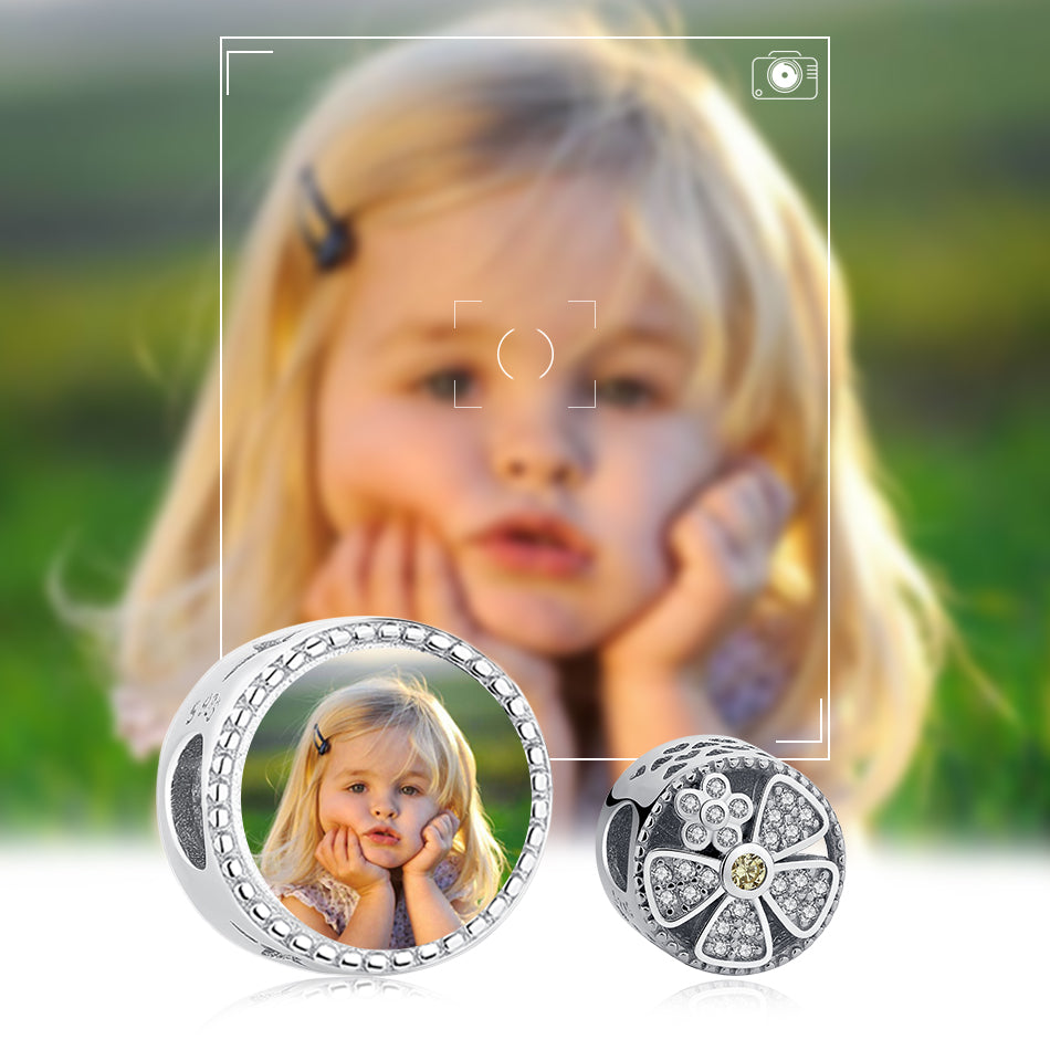 925 Sterling Silver Hollow Daisy Custom Photo Bead