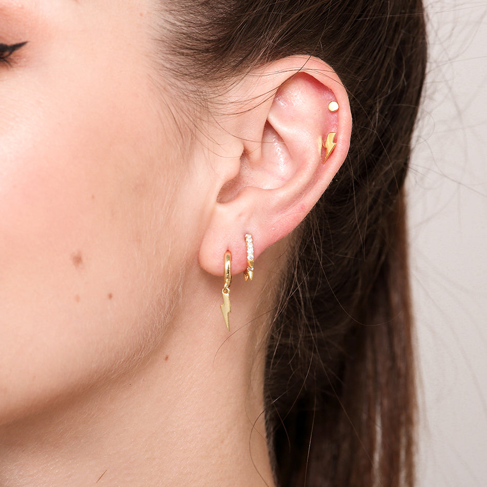 Gold Vermeil Spike Bullet Pave Huggie Earrings