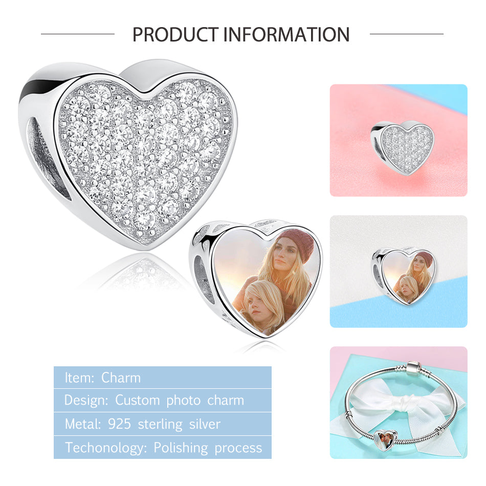 925 Sterling Silver Pave Crystal Heart Bead