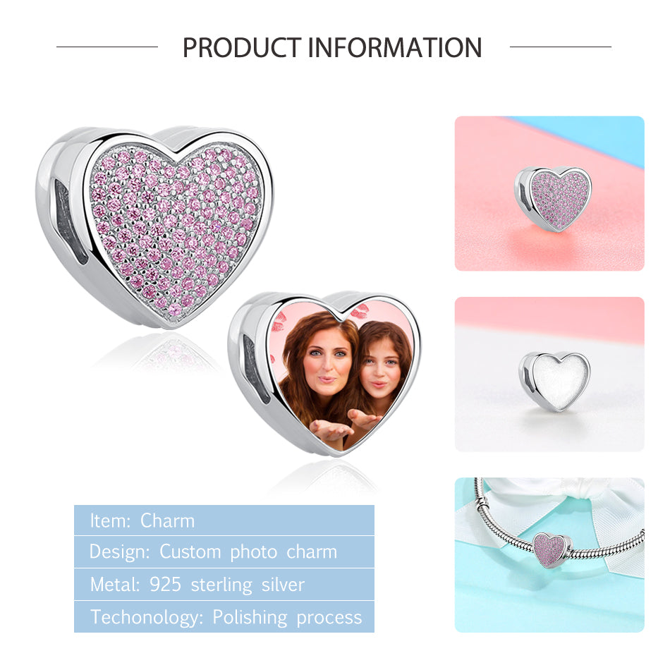 Sweet Pink Love Heart Custom Photo Bead