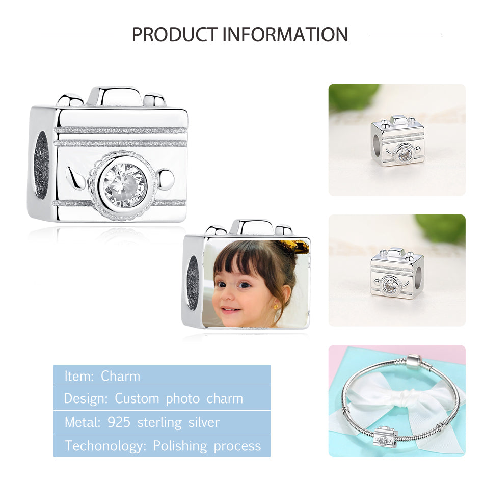 925 Sterling Silver Travel Camera Custom Bead